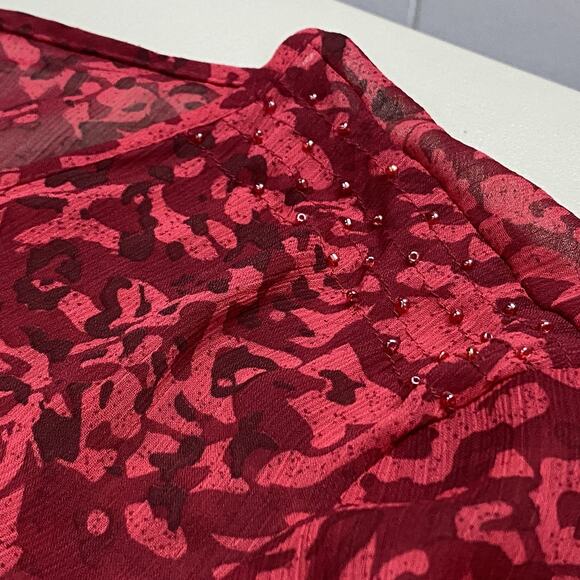 Cato Sheer Babydoll Top Womens XL Red Beaded V Neck Bell Sleeve Whimsigoth Boho - Picture 10 of 14